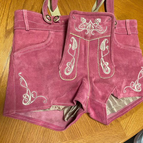 Pink leather womens laderhosen Size M - Picture 1 of 7